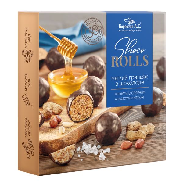 №2 Берестов Shoco Rolls конфеты с арахисом, солью и медом, 135г   в Прокопьевске
